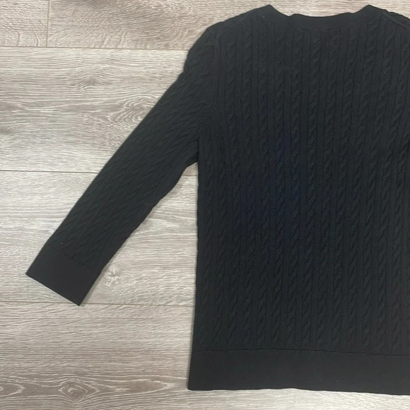 Talbots Cable Knit Crew Neck 3/4 Sleeve Black Sweater M - Picture 11 of 12